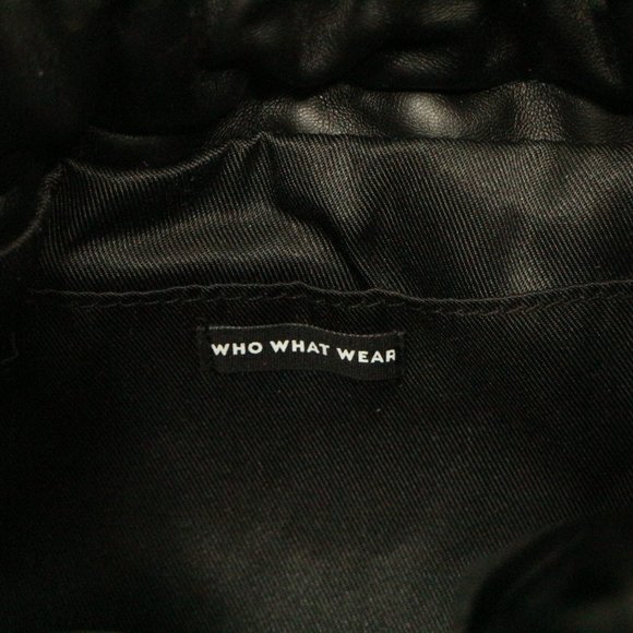 WHO WHAT WEAR Black Vegan Leather Drawstring Bucket Purse NEW - Picture 6 of 8